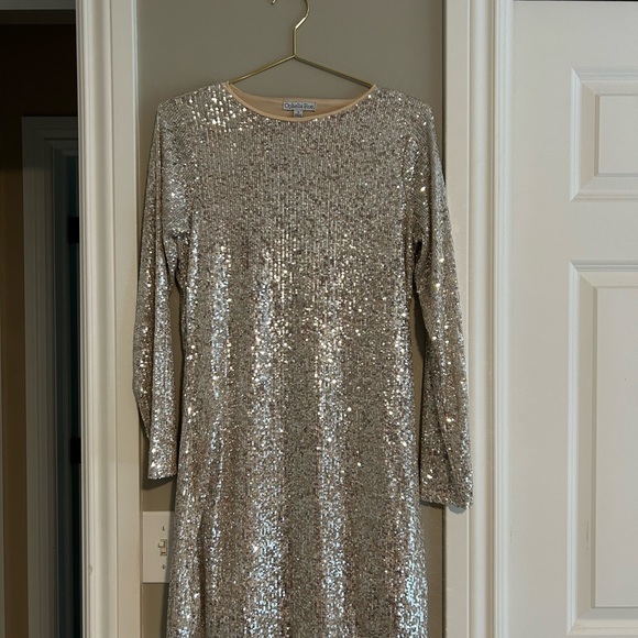 Ophelia Roe Long Sleeve Champagne Sequin Mini Dress, Size Small - Picture 6 of 6